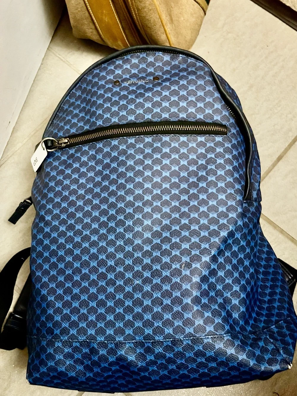 Verona Unisex Blue Patterned Backpack leather